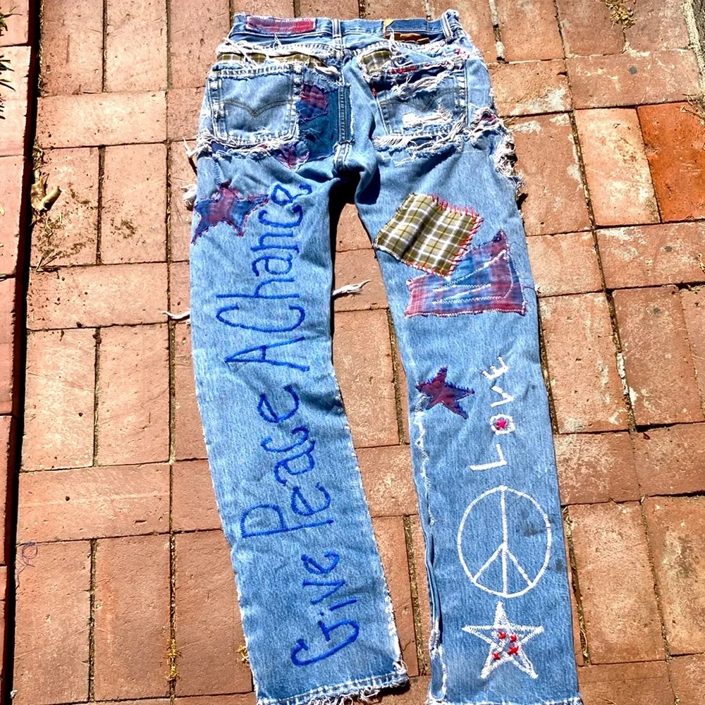 501 Jeans Upcycled Patched Thrashed 29 x 34 - Picture 2 of 14